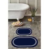 Napolihome Dijital Yıkanabilir Kaymaz Taban Sade Çerçeveli Oval Banyo Paspası Klozet Takımı,Lacivert 60 X 100