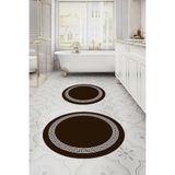 Napolihome Dijital Yıkanabilir Kaymaz Taban Sade Çerçeveli Yuvarlak Banyo Paspası Klozet Takımı,Kahverengi 100 X 100