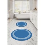 Napolihome Dijital Yıkanabilir Kaymaz Taban Sade Çerçeveli Yuvarlak Banyo Paspası Klozet Takımı,Mavi 100 X 100