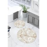 Napolihome Dijital Yıkanabilir Kaymaz Taban Sade Modern Klasik Yuvarlak Banyo Paspası Klozet Takımı,Bej 100 X 100