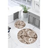 Napolihome Dijital Yıkanabilir Kaymaz Taban Sade Modern Klasik Yuvarlak Banyo Paspası Klozet Takımı,Kahverengi 100 X 100