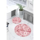 Napolihome Dijital Yıkanabilir Kaymaz Taban Sade Modern Klasik Yuvarlak Banyo Paspası Klozet Takımı,Pembe 100 X 100