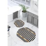 Napolihome Dijital Yıkanabilir Kaymaz Taban Sade Modern Yuvarlak Banyo Paspası Klozet Takımı,Gold 100 X 100