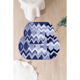 Napolihome Dijital Yıkanabilir Kaymaz Taban Sade Zigzag Model Oval Banyo Paspası Klozet Takımı,Lacivert 60 X 100