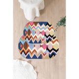 Napolihome Dijital Yıkanabilir Kaymaz Taban Sade Zigzag Model Oval Banyo Paspası Klozet Takımı,Renkli 60 X 100