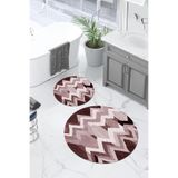Napolihome Dijital Yıkanabilir Kaymaz Taban Sade Zigzag Model Yuvarlak Banyo Paspası Klozet Takımı,Bordo 100 X 100