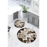 Napolihome Dijital Yıkanabilir Kaymaz Taban Sade Zigzag Model Yuvarlak Banyo Paspası Klozet Takımı,Kahverengi 100 X 100