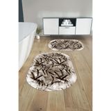 Napolihome Dijital Yıkanabilir Kaymaz Taban Yaprak Motifli Oval Banyo Paspası Klozet Takımı,Kahverengi 60 X 100