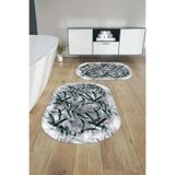 Napolihome Dijital Yıkanabilir Kaymaz Taban Yaprak Motifli Oval Banyo Paspası Klozet Takımı,Yeşil 60 X 100