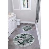 Napolihome Dijital Yıkanabilir Kaymaz Taban Yaprak Motifli Yuvarlak Banyo Paspası Klozet Takımı,Yeşil 100 X 100
