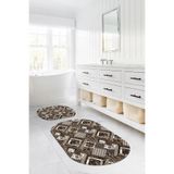 Napolihome Dijital Yıkanabilir Klasik Çiçek Desenli Oval Banyo Paspası Klozet Takımı,Kahverengi 60 X 100