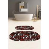 Napolihome Dijital Yıkanabilir Klasik Çiçek Desenli Oval Banyo Paspası Klozet Takımı,Kırmızı 60 X 100