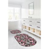 Napolihome Dijital Yıkanabilir Klasik Çiçek Desenli Oval Banyo Paspası Klozet Takımı,Pembe 60 X 100