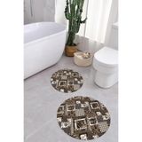 Napolihome Dijital Yıkanabilir Klasik Çiçek Desenli Yuvarlak Banyo Paspası Klozet Takımı,Kahverengi 100 X 100
