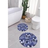 Napolihome Dijital Yıkanabilir Klasik Çiçek Desenli Yuvarlak Banyo Paspası Klozet Takımı,Lacivert 100 X 100