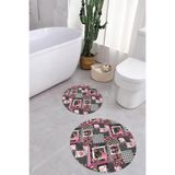 Napolihome Dijital Yıkanabilir Klasik Çiçek Desenli Yuvarlak Banyo Paspası Klozet Takımı,Pembe 100 X 100