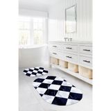 Napolihome Dijital Yıkanabilir Mermer Zemin Desenli Oval Banyo Paspası Klozet Takımı,Lacivert 60 X 100