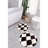 Napolihome Dijital Yıkanabilir Mermer Zemin Desenli Yuvarlak Banyo Paspası Klozet Takımı,Kahverengi 100 X 100