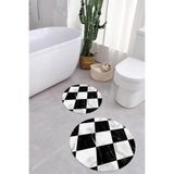 Napolihome Dijital Yıkanabilir Mermer Zemin Desenli Yuvarlak Banyo Paspası Klozet Takımı,Siyah 100 X 100