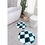 Napolihome Dijital Yıkanabilir Mermer Zemin Desenli Yuvarlak Banyo Paspası Klozet Takımı,Turkuaz 100 X 100