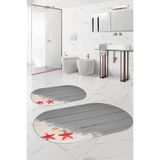 Napolihome Dijital Yıkanabilir Modern Deniz Yıldızı Oval Banyo Paspası Klozet Takımı,Gri 60 X 100