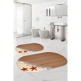 Napolihome Dijital Yıkanabilir Modern Deniz Yıldızı Oval Banyo Paspası Klozet Takımı,Kahverengi 60 X 100
