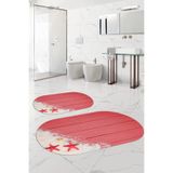 Napolihome Dijital Yıkanabilir Modern Deniz Yıldızı Oval Banyo Paspası Klozet Takımı,Kırmızı 60 X 100