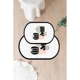 Napolihome Dijital Yıkanabilir Modern Kaktüs Modelli Oval Banyo Paspası Klozet Takımı,Beyaz 60 X 100