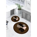 Napolihome Dijital Yıkanabilir Modern Kaktüs Modelli Yuvarlak Banyo Paspası Klozet Takımı,Kahverengi 100 X 100