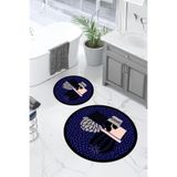 Napolihome Dijital Yıkanabilir Modern Kaktüs Modelli Yuvarlak Banyo Paspası Klozet Takımı,Lacivert 100 X 100