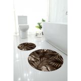 Napolihome Dijital Yıkanabilir Modern Yaprak Desenli Yuvarlak Banyo Paspası Klozet Takımı,Kahverengi 100 X 100