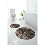 Napolihome Dijital Yıkanabilir Modern Yaprak Desenli Yuvarlak Banyo Paspası Klozet Takımı,Vizon 100 X 100