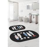 Napolihome Dijital Yıkanabilir Renkli Balık Desenli Oval Banyo Paspası Klozet Takımı,Gri 60 X 100