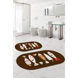 Napolihome Dijital Yıkanabilir Renkli Balık Desenli Oval Banyo Paspası Klozet Takımı,Kahverengi 60 X 100