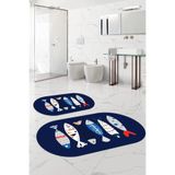 Napolihome Dijital Yıkanabilir Renkli Balık Desenli Oval Banyo Paspası Klozet Takımı,Lacivert 60 X 100