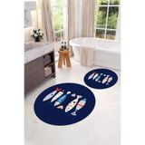 Napolihome Dijital Yıkanabilir Renkli Balık Desenli Yuvarlak Banyo Paspası Klozet Takımı,Lacivert 100 X 100