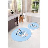 Napolihome Dijital Yıkanabilir Renkli Balık Desenli Yuvarlak Banyo Paspası Klozet Takımı,Mavi 100 X 100