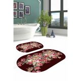 Napolihome Dijital Yıkanabilir Renkli Çiçek Desenli Oval Banyo Paspası Klozet Takımı,Bordo 60 X 100 KLOZET-O-66