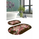 Napolihome Dijital Yıkanabilir Renkli Çiçek Desenli Oval Banyo Paspası Klozet Takımı,Kahverengi 60 X 100 KLOZET-O-66