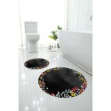 Napolihome Dijital Yıkanabilir Renkli Çiçek Desenli Yuvarlak Banyo Paspası Klozet Takımı,Gri 100 X 100