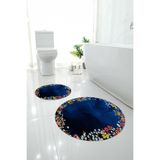 Napolihome Dijital Yıkanabilir Renkli Çiçek Desenli Yuvarlak Banyo Paspası Klozet Takımı,Lacivert 100 X 100 KLOZET-Y-90