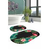 Napolihome Dijital Yıkanabilir Renkli Flamingo Desenli Oval Banyo Paspası Klozet Takımı,Antrasit 60 X 100