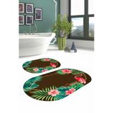 Napolihome Dijital Yıkanabilir Renkli Flamingo Desenli Oval Banyo Paspası Klozet Takımı,Kahverengi 60 X 100