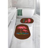 Napolihome Dijital Yıkanabilir Sade Flamingo Desenli Oval Banyo Paspası Klozet Takımı,Kahverengi 60 X 100