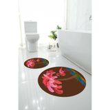 Napolihome Dijital Yıkanabilir Sade Flamingo Desenli Yuvarlak Banyo Paspası Klozet Takımı,Kahverengi 100 X 100