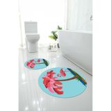Napolihome Dijital Yıkanabilir Sade Flamingo Desenli Yuvarlak Banyo Paspası Klozet Takımı,Turkuaz 100 X 100