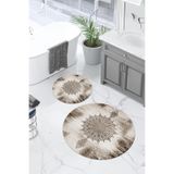 Napolihome Dijital Yıkanabilir Sade Vektörel Desenli Yuvarlak Banyo Paspası Klozet Takımı,Kahverengi 100 X 100