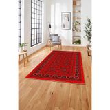 Napolihome Etnik Afgan Desen Dijital Baskılı Yıkanabilir Kaymaz Taban Yolluk Mutfak Salon Halısı,Kırmızı 100 X 150