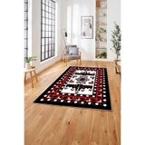 Napolihome Etnik Afgan Model Dijital Baskılı Yıkanabilir Kaymaz Taban Yolluk Mutfak Salon Halısı,Kırmızı 80 X 250