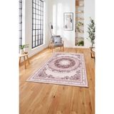 Napolihome Klasik Model Göbek Detaylı Baskılı Yıkanabilir Kaymaz Taban Yolluk Mutfak Salon Halısı,Bordo 60 X 150